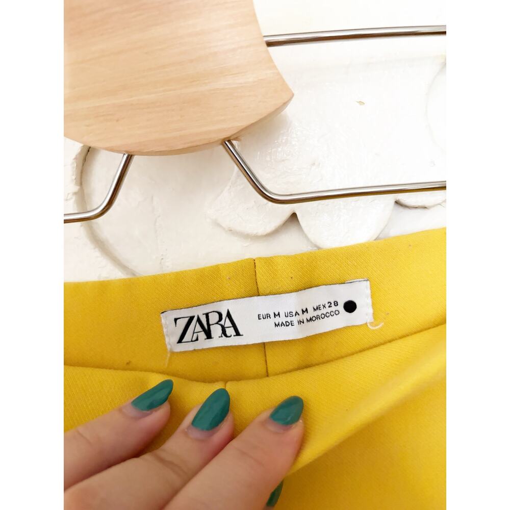 Zara High Waisted Wide Leg Cropped Pants Yellow Side Zip Trouser Size M - Picture 5 of 8